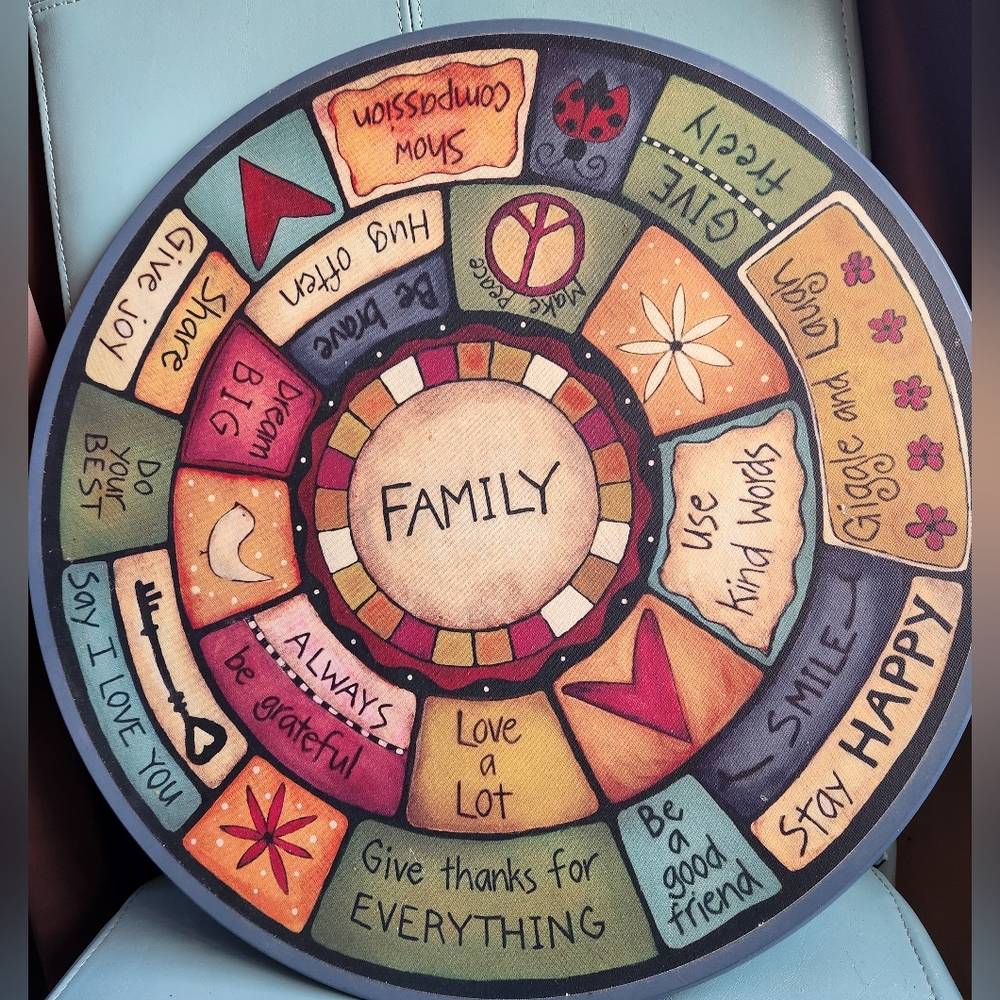 TABLE TALK Wood BOHO Lazy Susan SHARON FELDSTEIN collectible ART DEMDACO 18" NWT